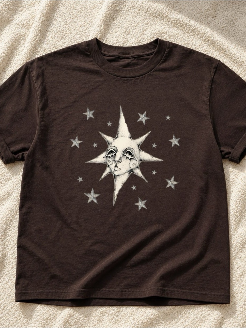 Gildan Black Tee with White Celestial Sun Graphic